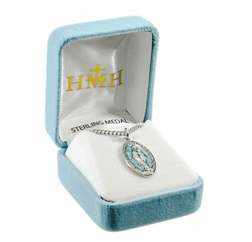 Sterling Silver Light Blue Enameled Miraculous Medal - Image 3