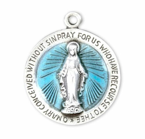 Sterling Silver Round Blue Miraculous Medal - Image 2