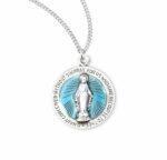 Sterling Silver Round Blue Miraculous Medal