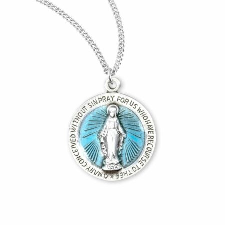 Sterling Silver Round Blue Miraculous Medal