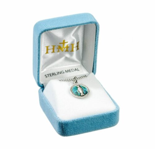 Sterling Silver Round Blue Miraculous Medal - Image 4