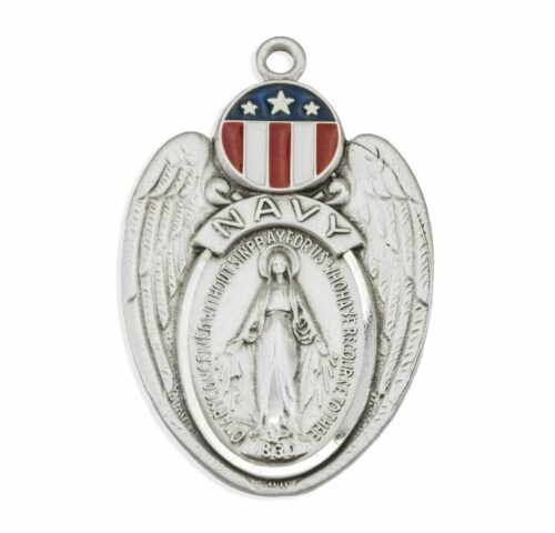 Navy Sterling Silver Enameled Miraculous Medal - Image 2