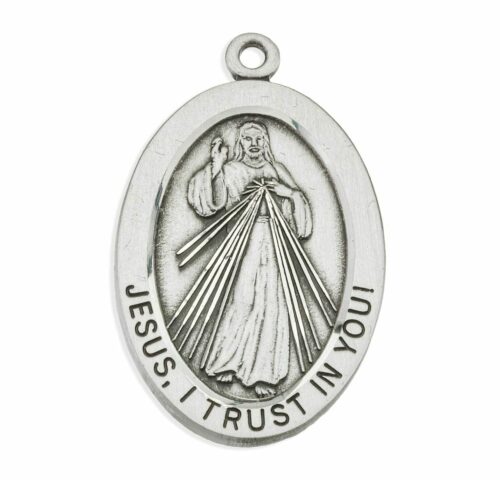 Divine Mercy Oval Sterling Silver Medal - Image 2