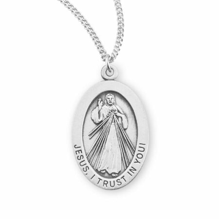 Divine Mercy Oval Sterling Silver Medal
