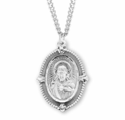 Sterling Silver Scapular Sacred Heart of Jesus Medal