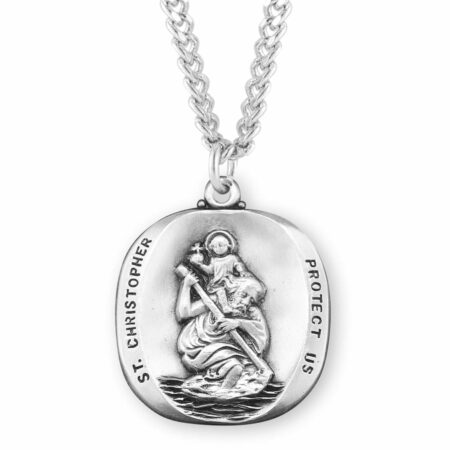 Saint Christopher Rounded Edge Sterling Silver Medal