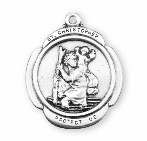 Saint Christopher Rounded Cross Sterling Silver Medal - Image 2