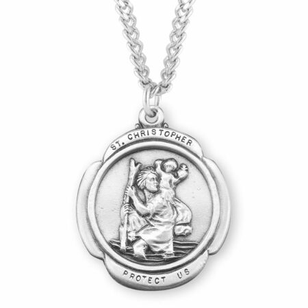 Saint Christopher Rounded Cross Sterling Silver Medal