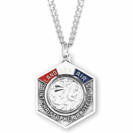 Saint Christopher Land, Sea, and Air Enameled Sterling Silver Medal