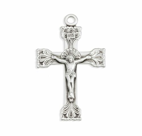 Extended Leaf Etched Sterling Silver Crucifix - Image 2