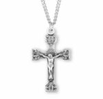 Extended Leaf Etched Sterling Silver Crucifix