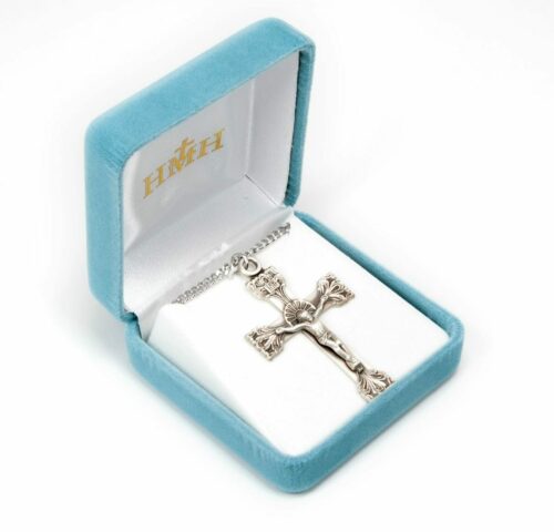 Extended Leaf Etched Sterling Silver Crucifix - Image 4