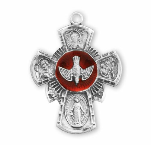 Sterling Silver Red Enameled 4-Way Medal - Image 2