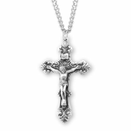 Sterling Silver Filigree Scroll Relief Design Crucifix