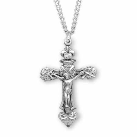 Sterling Silver Filigree Scroll Relief Design Crucifix