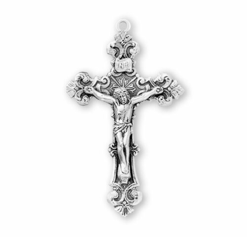 Sterling Silver Filigree Scroll Relief Design Crucifix - Image 2