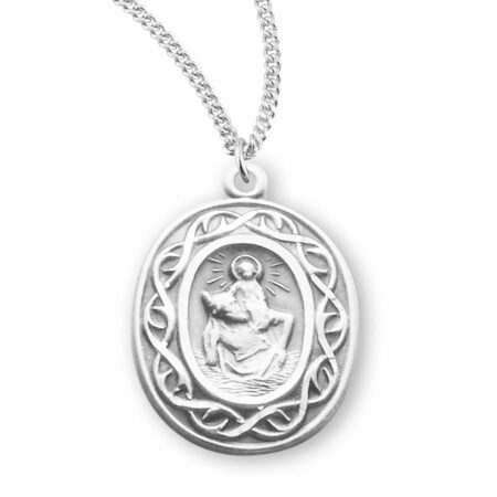 Saint Christopher Oval Sterling Silver "Crown of Thorns" Medal