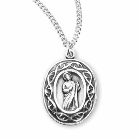 Saint Jude Thaddeus Oval Sterling Silver "Crown of Thorns" Medal
