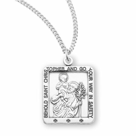 Saint Christopher Square Sterling Silver Medal