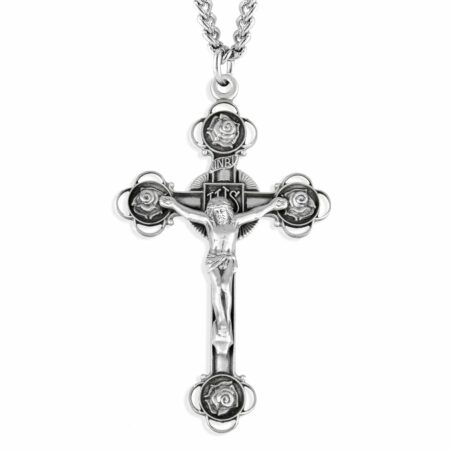 Rosebud Design Sterling Silver Crucifix