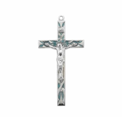High Polished Blue Enameled Sterling Silver Crucifix - Image 2