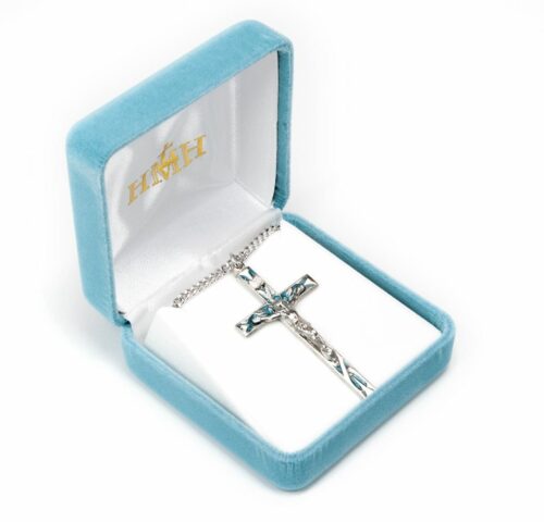 High Polished Blue Enameled Sterling Silver Crucifix - Image 3