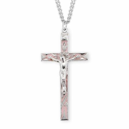 High Polished Pink Enameled Sterling Silver Crucifix