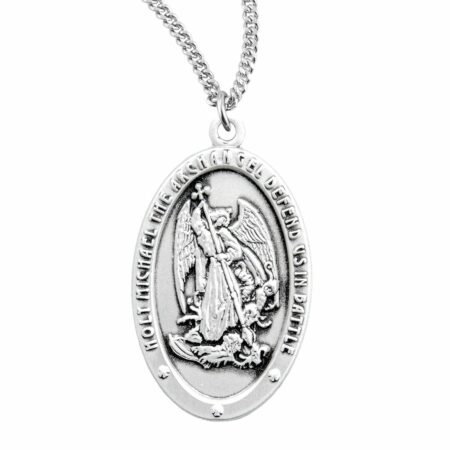Saint Michael Archangel Oval Sterling Silver Medal