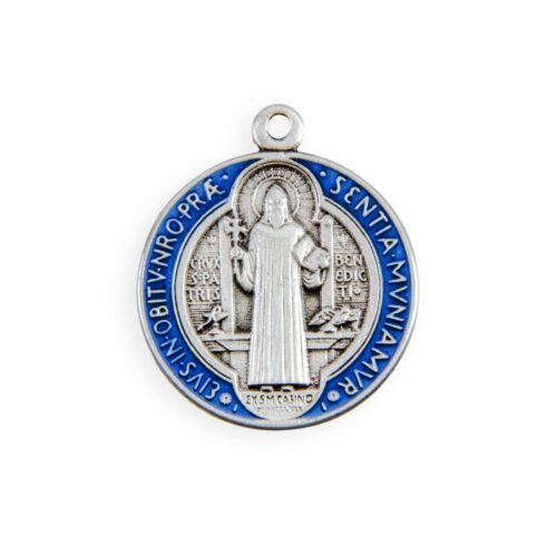 Saint Benedict Round Blue and Red Enameled Jubilee Sterling Silver Medal - Image 2