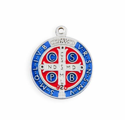 Saint Benedict Round Blue and Red Enameled Jubilee Sterling Silver Medal - Image 3