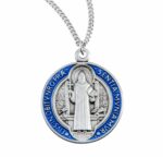 Saint Benedict Round Blue and Red Enameled Jubilee Sterling Silver Medal