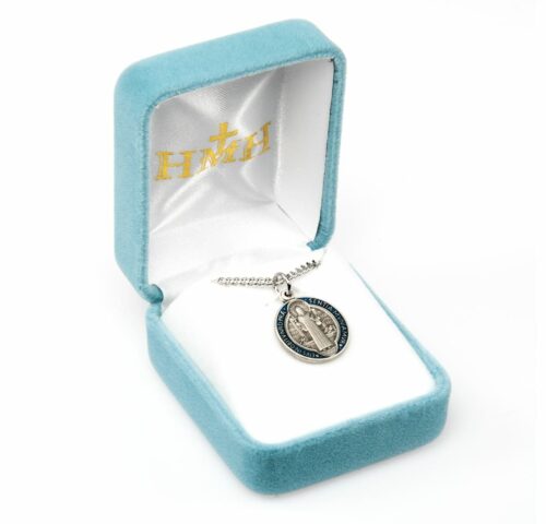 Saint Benedict Round Blue and Red Enameled Jubilee Sterling Silver Medal - Image 4