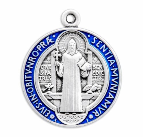 Saint Benedict Round Blue and Red Enameled Jubilee Sterling Silver Medal - Image 2