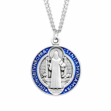 Saint Benedict Round Blue and Red Enameled Jubilee Sterling Silver Medal