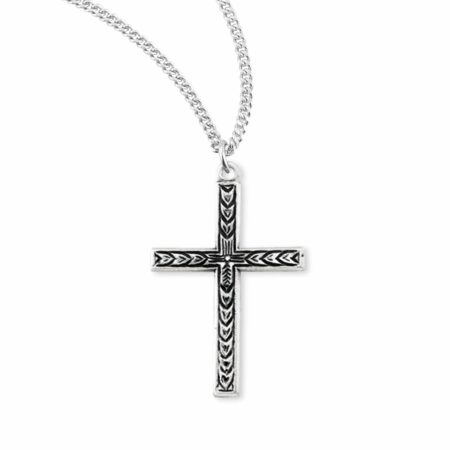 Engraved Leaf Design Sterling Silver Cross