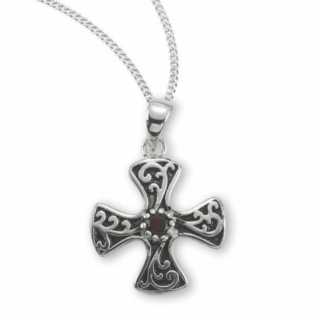 Sterling Silver Cross and Garnet Zircon