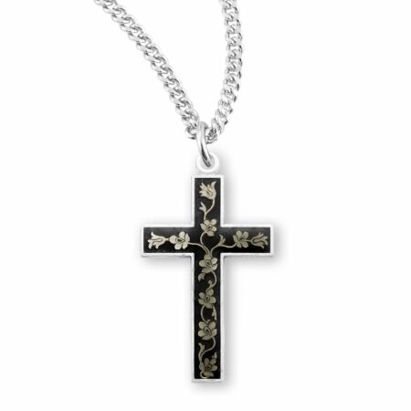 Black Enameled Sterling Silver Cross