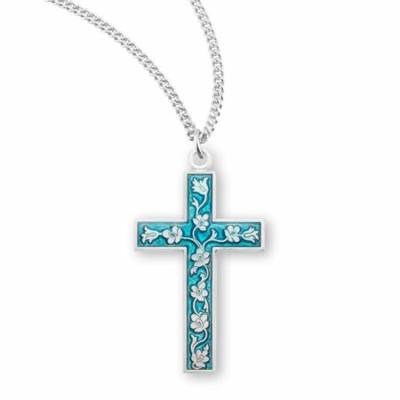 Blue Enameled Sterling Silver Cross