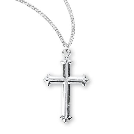 Fleur De Lis Tipped Sterling Silver Cross