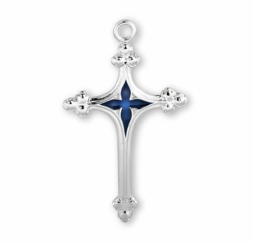 Sterling Silver Cross with Blue Enameled Center - Image 2