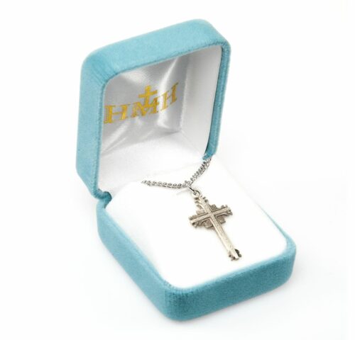Sterling Silver Flare Tipped Cross with a Scrolled Center - Image 3