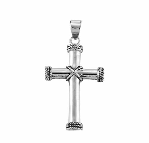Rope Design Tip Sterling Silver Cross - Image 2