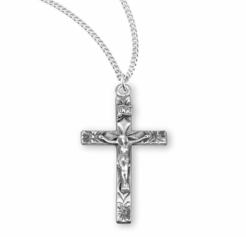Sterling Silver Floral Engraved Crucifix