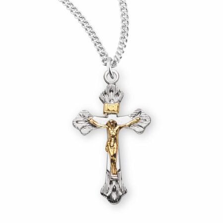 Flare Tipped Sterling Silver Two Toned Crucifix
