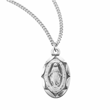 Sterling Silver Scalloped Oval Miraculous Medal