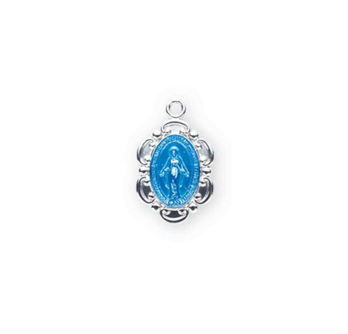 Sterling Silver Blue Enameled Oval Fancy Edge Miraculous Medal - Image 2