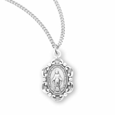 Sterling Silver Oval Fancy Edge Miraculous Medal