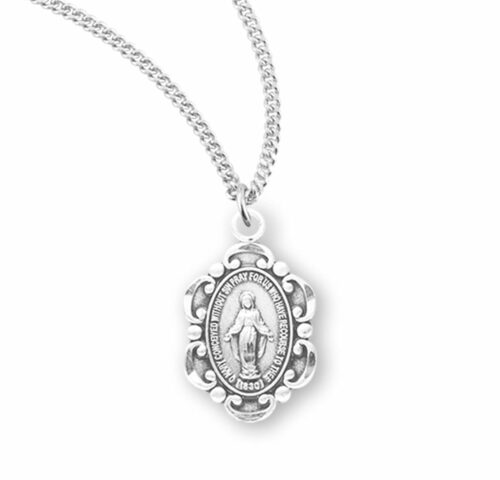 Sterling Silver Oval Fancy Edge Miraculous Medal