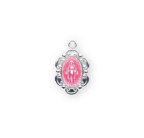 Sterling Silver Pink Enameled Oval Fancy Edge Miraculous Medal - Image 2