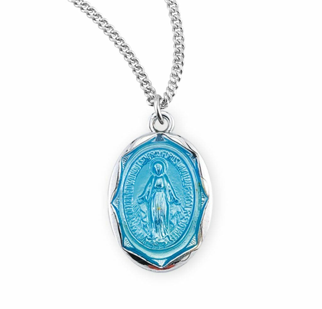 Sterling Silver Oval Blue Enameled Miraculous Medal Buy Religious